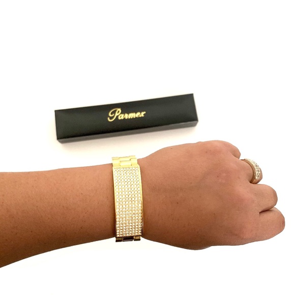 Paramex Stone ID Bracelet EUC! Gold Tone Trifold - Picture 2 of 8